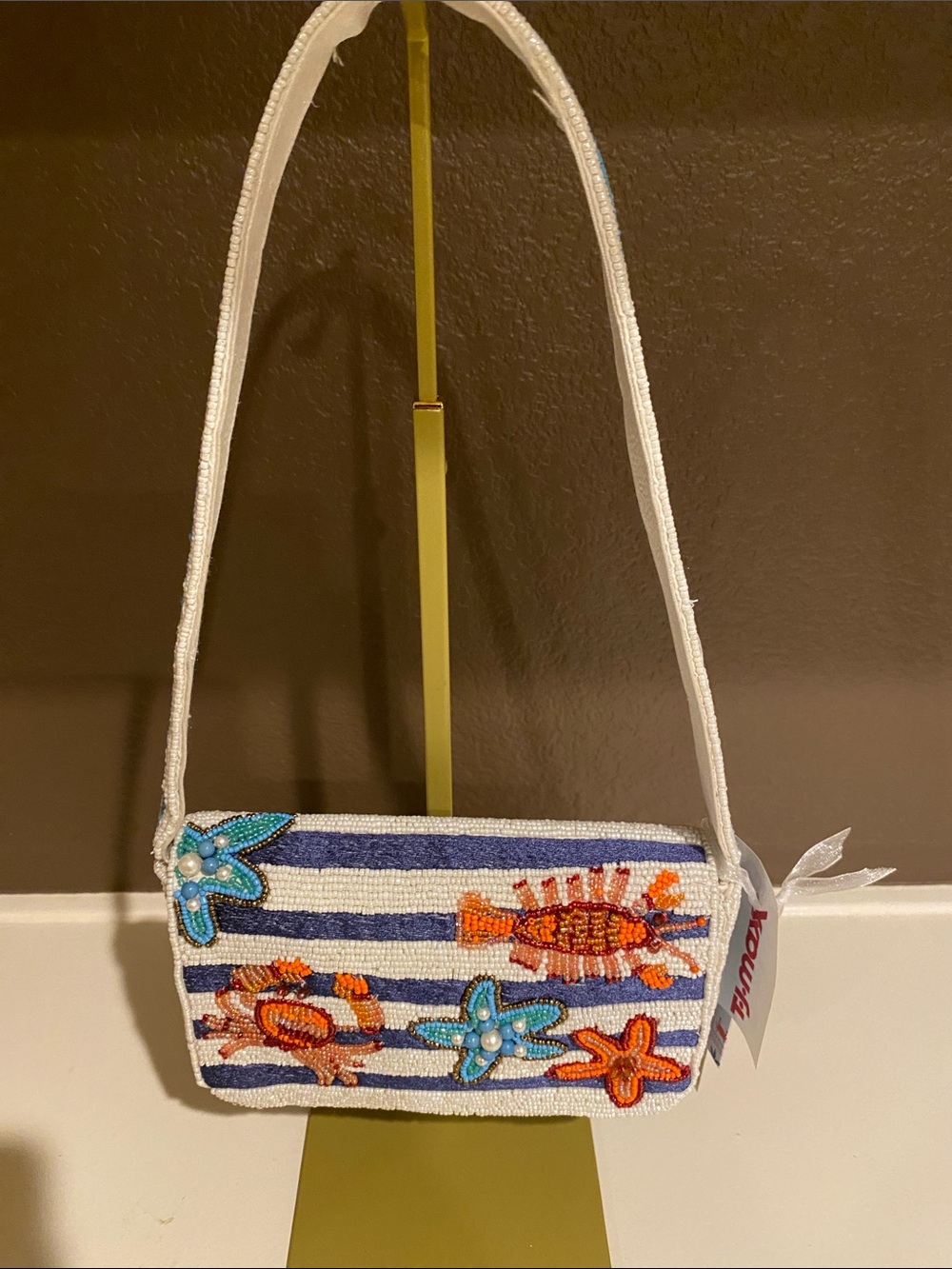 T.J. Maxx Beaded Bag - White & Blue Nautical